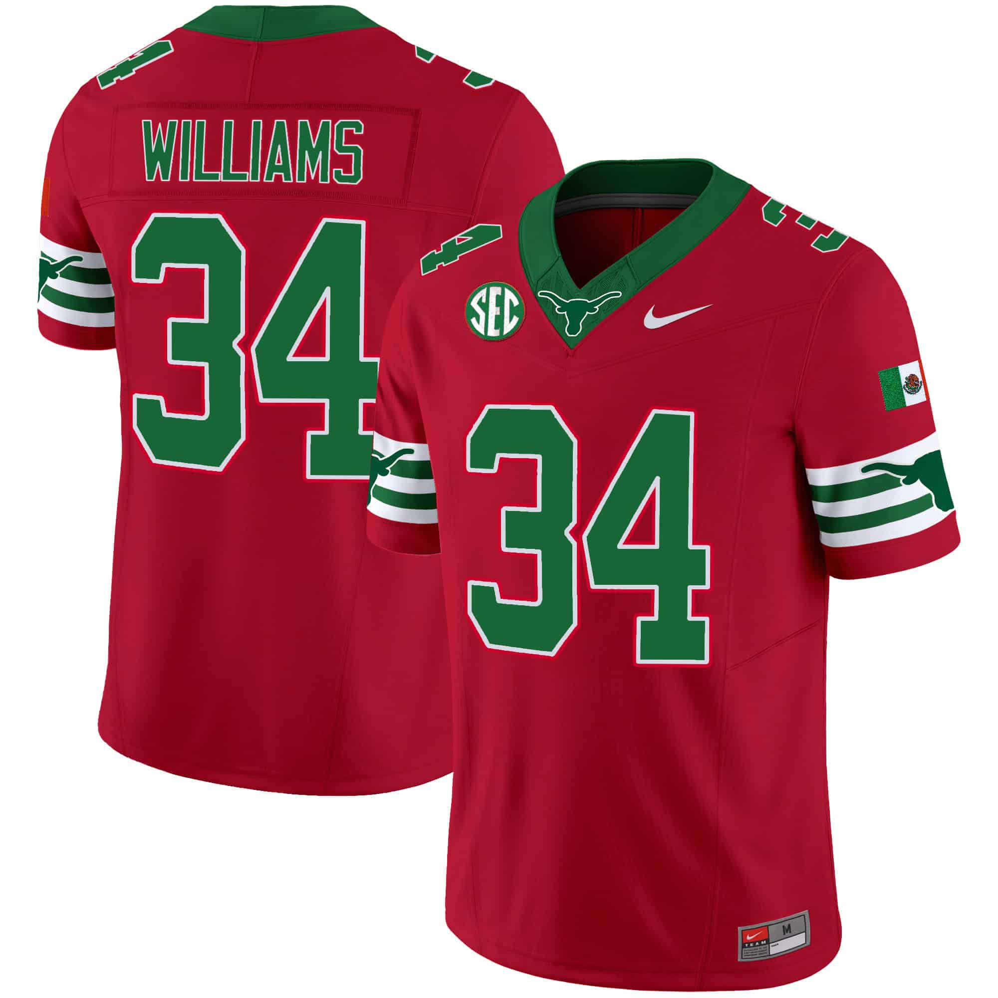 Men Texas Longhorns 34 Williams Red 2024 Nike Mexico SEC Patch Vapor NCAA Jersey